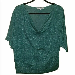 MY‎ COLLECTION Women's L  Green Sparkle Cowl Neck Dolman Sleeve Top